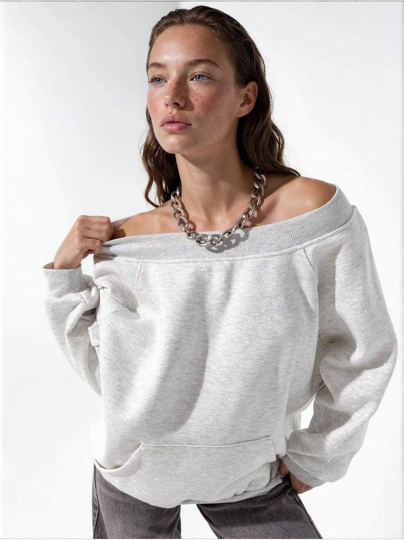 Sweatshirt feminina em mistura de algodão busem Cinza claro - Kiabi