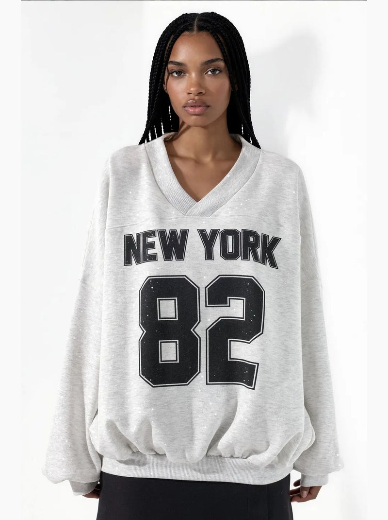 Sweatshirt feminina em mistura de algodão busem Cinza claro - Kiabi