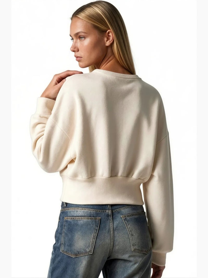Sweatshirt feminina em mistura de algodão busem Creme - Kiabi