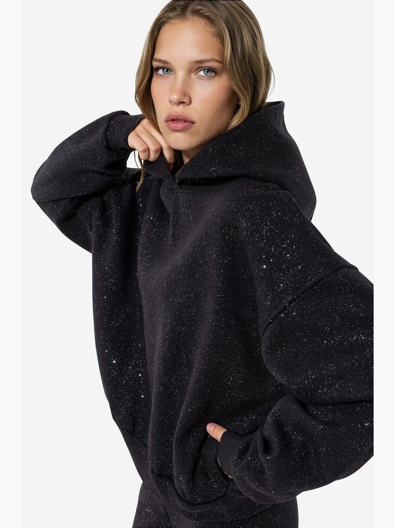 Sweatshirt feminina em mistura de algodão busem Preto - Kiabi
