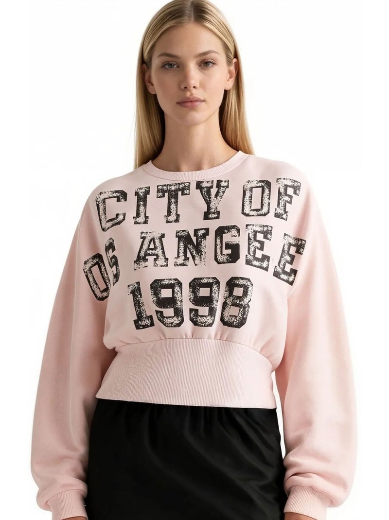 Sweatshirt feminina em mistura de algodão busem Rosa doce - Kiabi