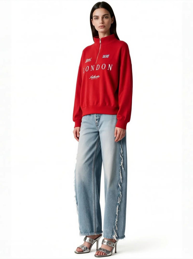 Sweatshirt feminina em mistura de algodão busem Vermelho - Kiabi