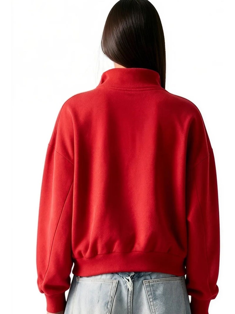 Sweatshirt feminina em mistura de algodão busem Vermelho - Kiabi