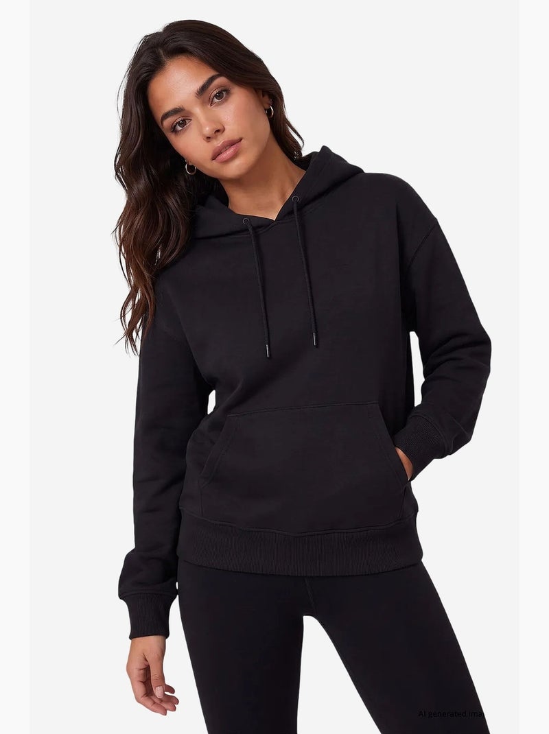 Sweatshirt feminina em mistura de algodão tommy Preto - Kiabi