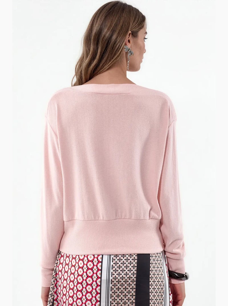 Sweatshirt feminina lisa com gola redonda busem Rosa doce - Kiabi