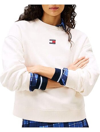 Sweatshirt feminina tommy hilfiger badge crew branco