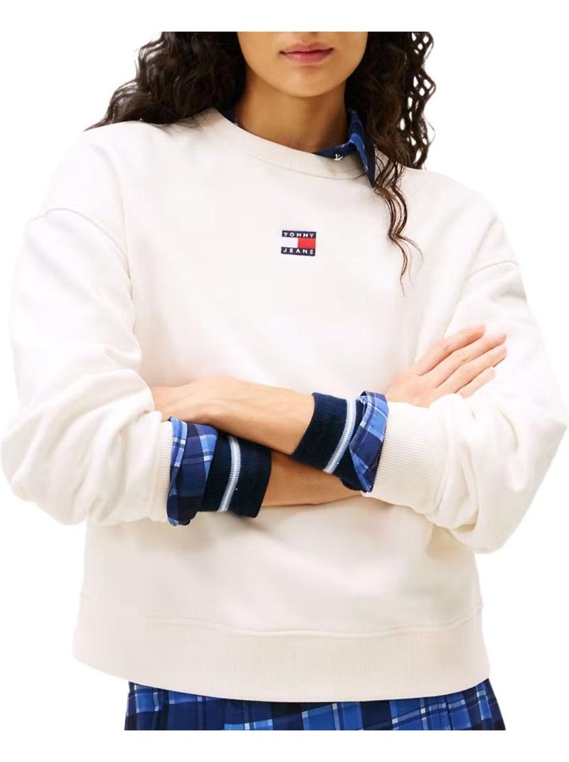 Sweatshirt Feminina Tommy Hilfiger Badge Crew Branco Branco - Kiabi