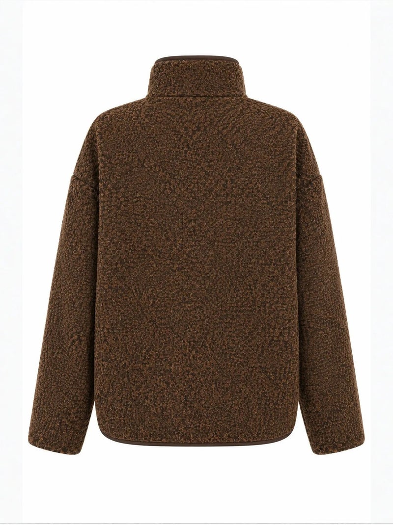 Sweatshirt feminino com meio zíper texturizado mixray Castanho - Kiabi