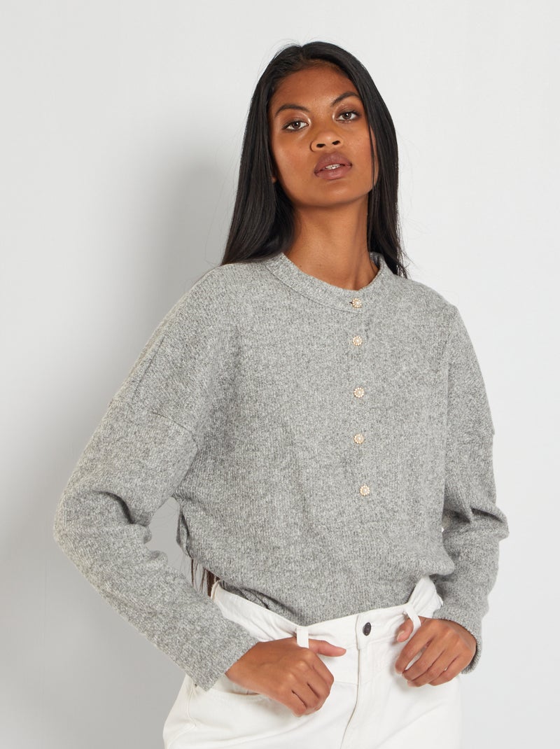 Sweatshirt gola com botões CINZA - Kiabi