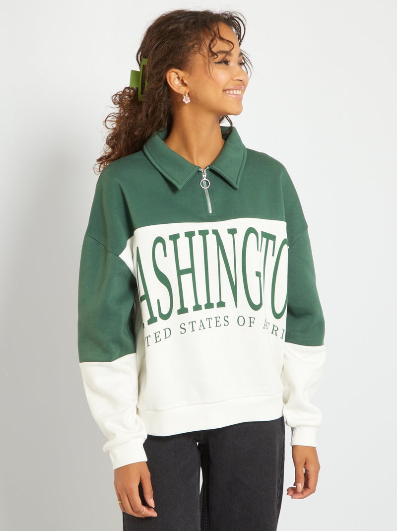 Sweatshirt gola de fecho 'Washington' Branco - Kiabi