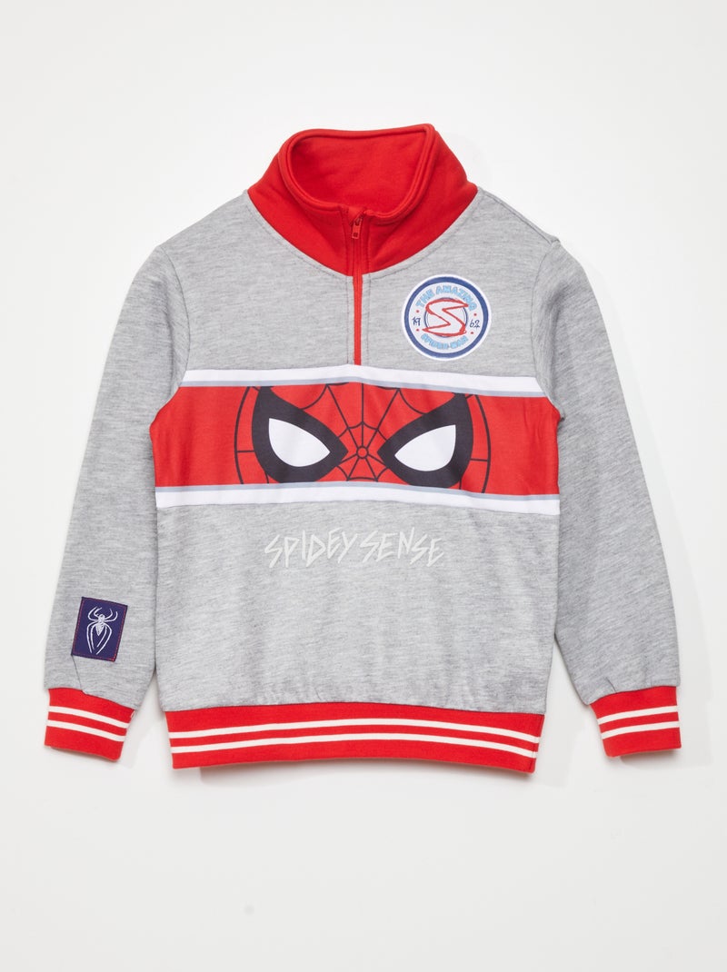 Sweatshirt 'Homem-Aranha' com gola de fecho CINZA - Kiabi