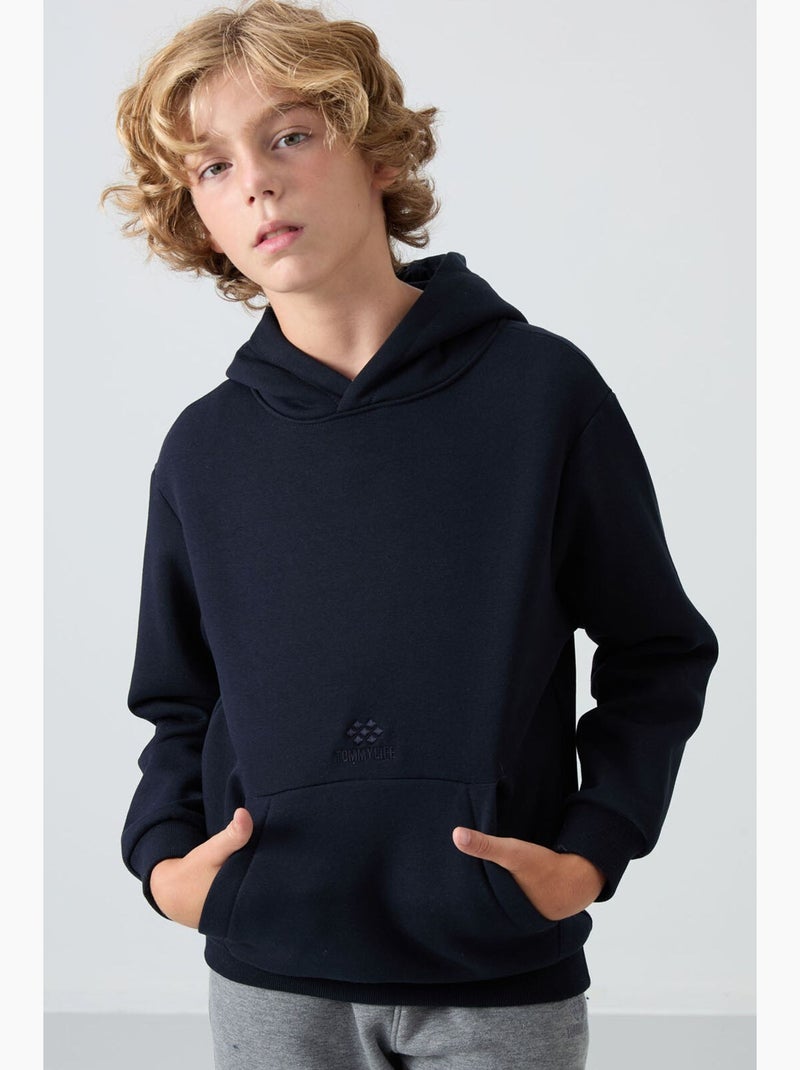 Sweatshirt infantil com capuz e bolso tommy Azul-marinho - Kiabi