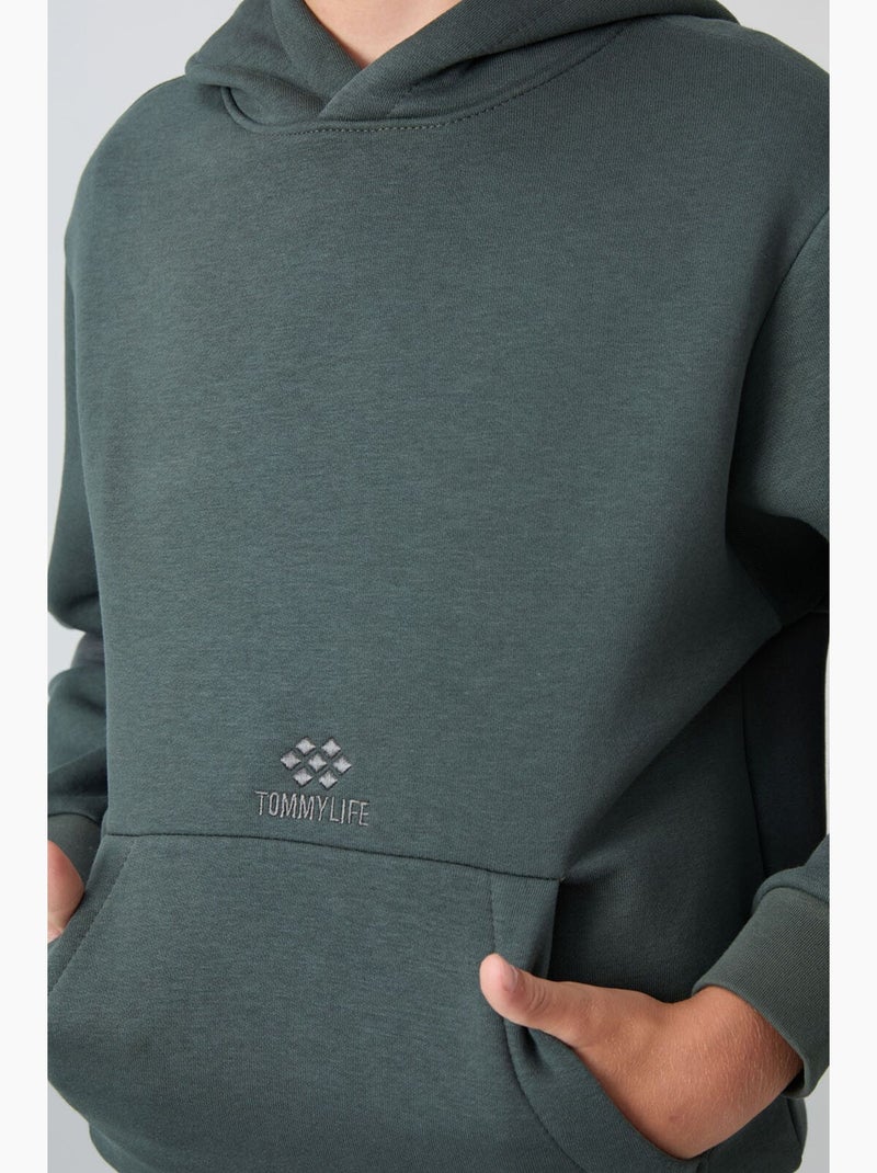 Sweatshirt infantil com capuz e bolso tommy Verde escuro - Kiabi
