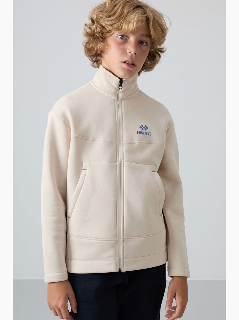 Sweatshirt infantil com gola fecho tommy Bege-argila - Kiabi