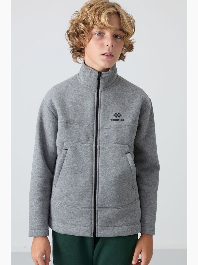 Sweatshirt infantil com gola fecho tommy Cinza - Kiabi