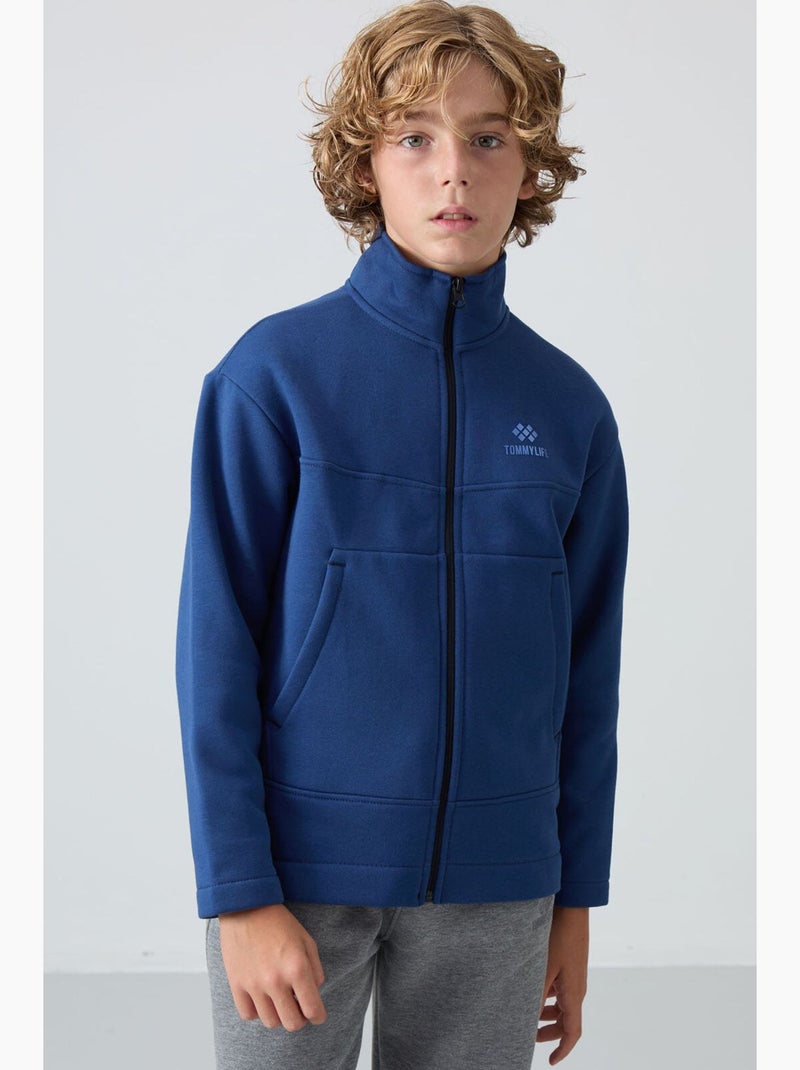 Sweatshirt infantil com gola fecho tommy Creme - Kiabi