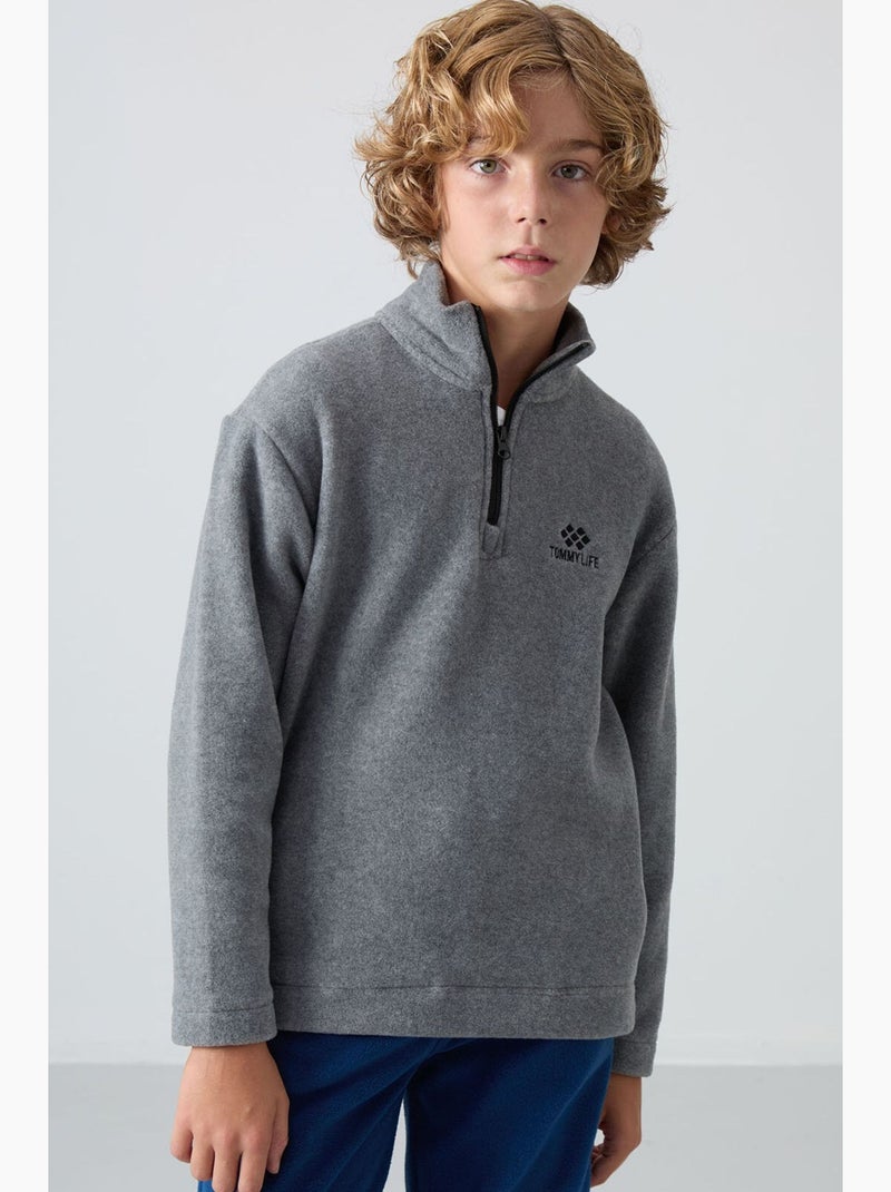Sweatshirt infantil com meio fecho tommy Cinza - Kiabi