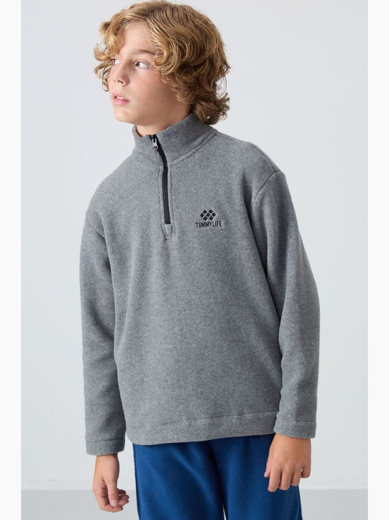 Sweatshirt infantil com meio fecho tommy Cinza - Kiabi