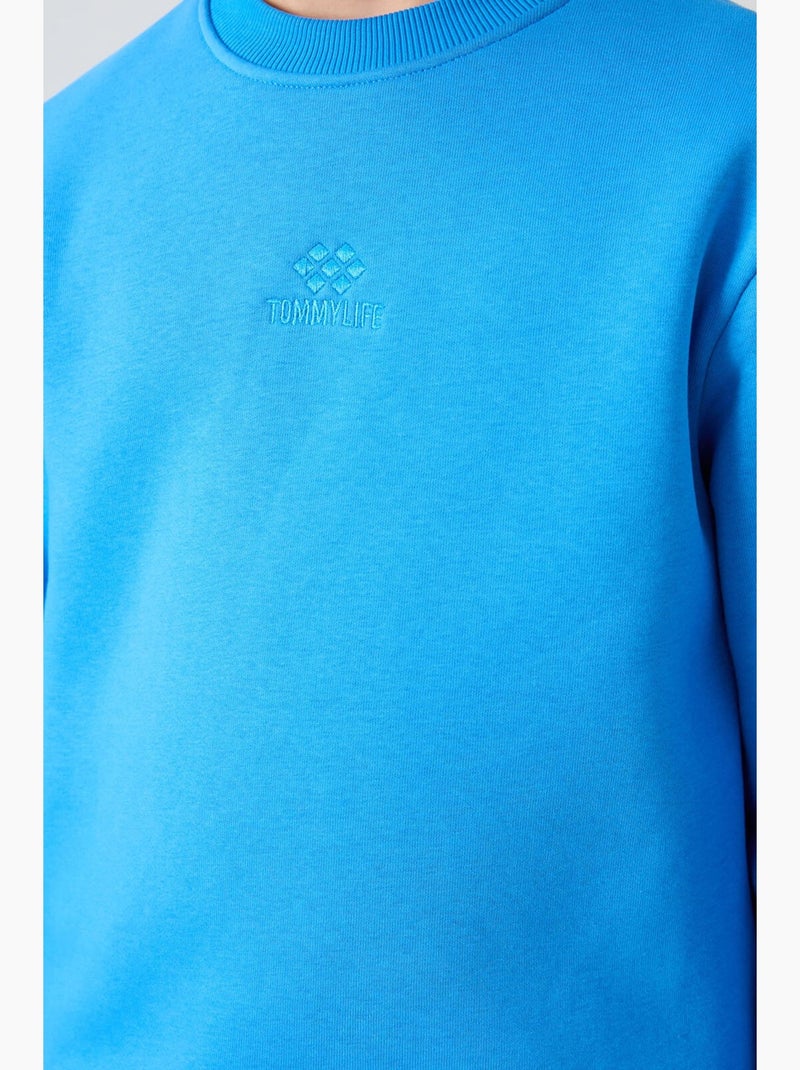 Sweatshirt infantil gola redonda bordada tommy Azul-elétrico - Kiabi