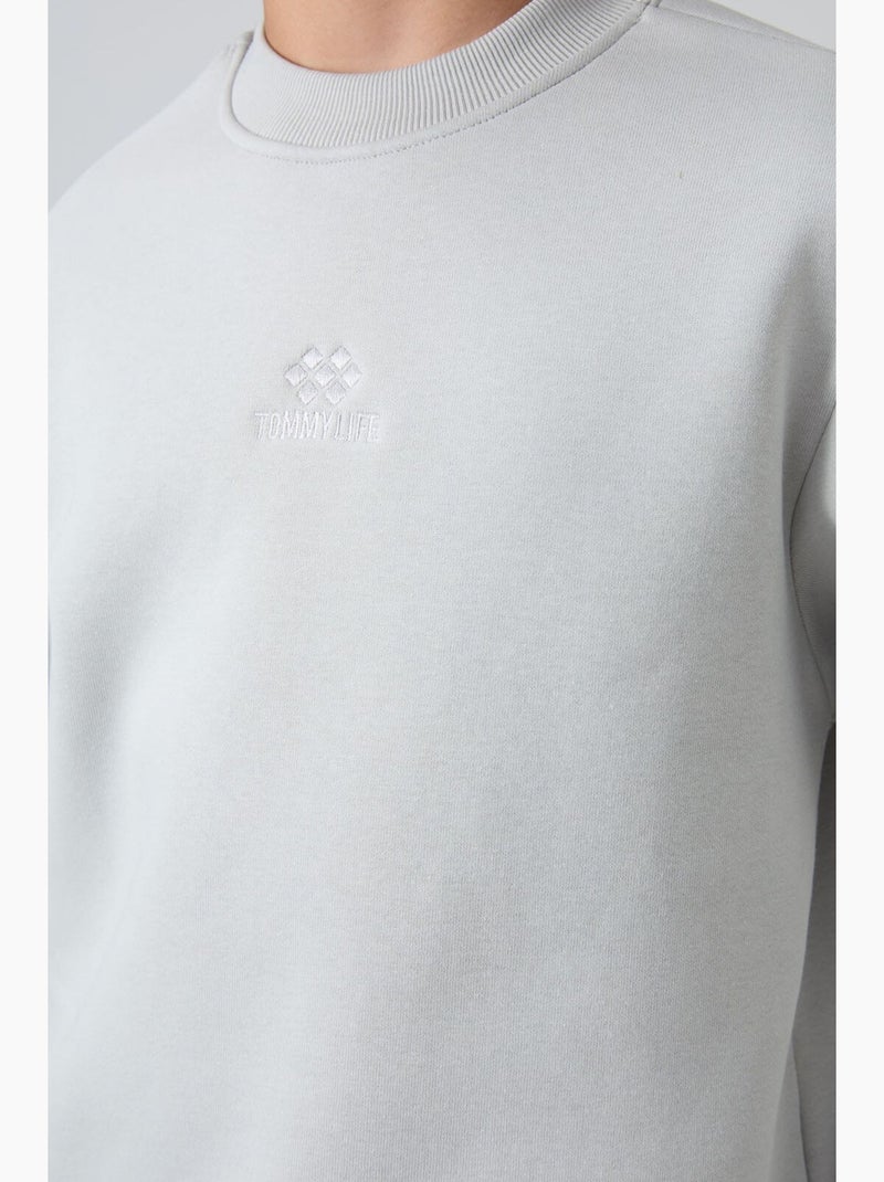 Sweatshirt infantil gola redonda bordada tommy Cinza claro - Kiabi