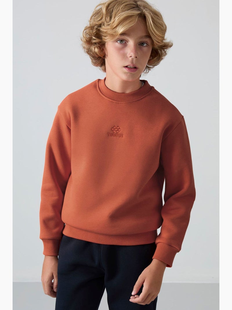 Sweatshirt infantil gola redonda bordada tommy Terracota - Kiabi