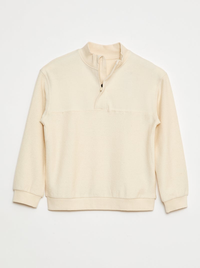 Sweatshirt larga com gola de fecho Bege - Kiabi