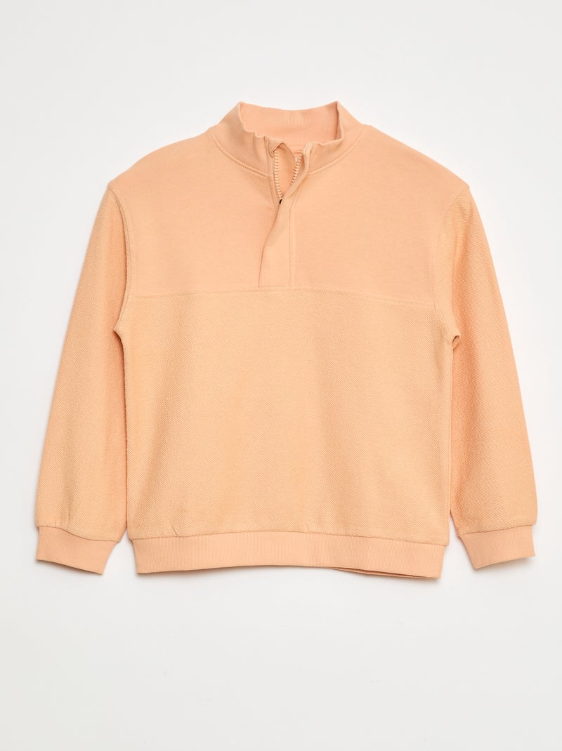 Sweatshirt larga com gola de fecho Laranja - Kiabi