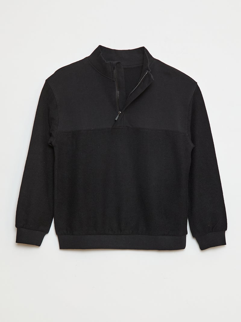 Sweatshirt larga com gola de fecho Preto - Kiabi