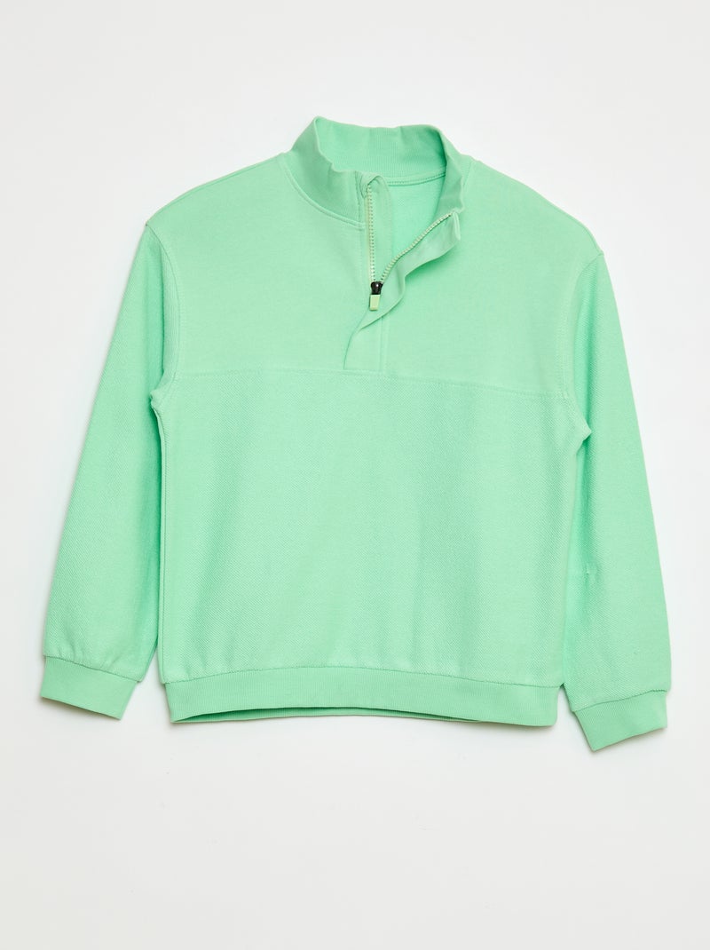 Sweatshirt larga com gola de fecho Verde - Kiabi