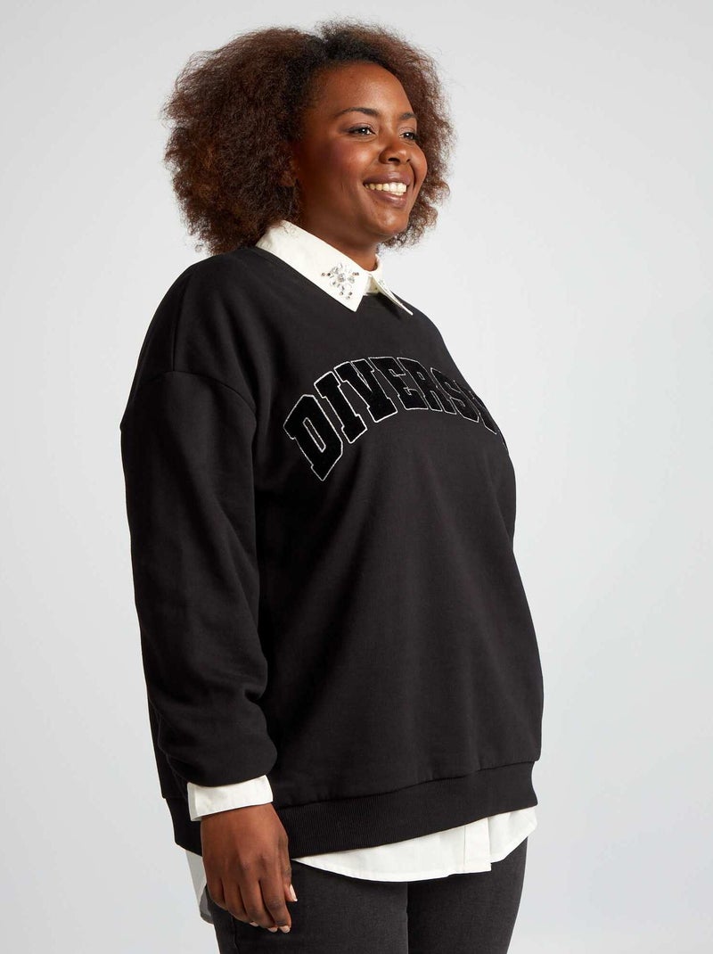 Sweatshirt larga com mensagem Preto - Kiabi