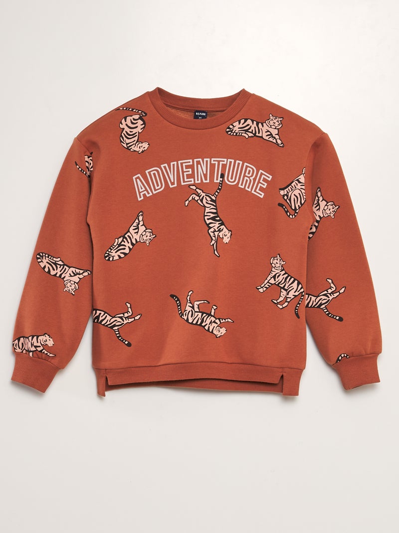 Sweatshirt larga em moletão com estampado LARANJA - Kiabi