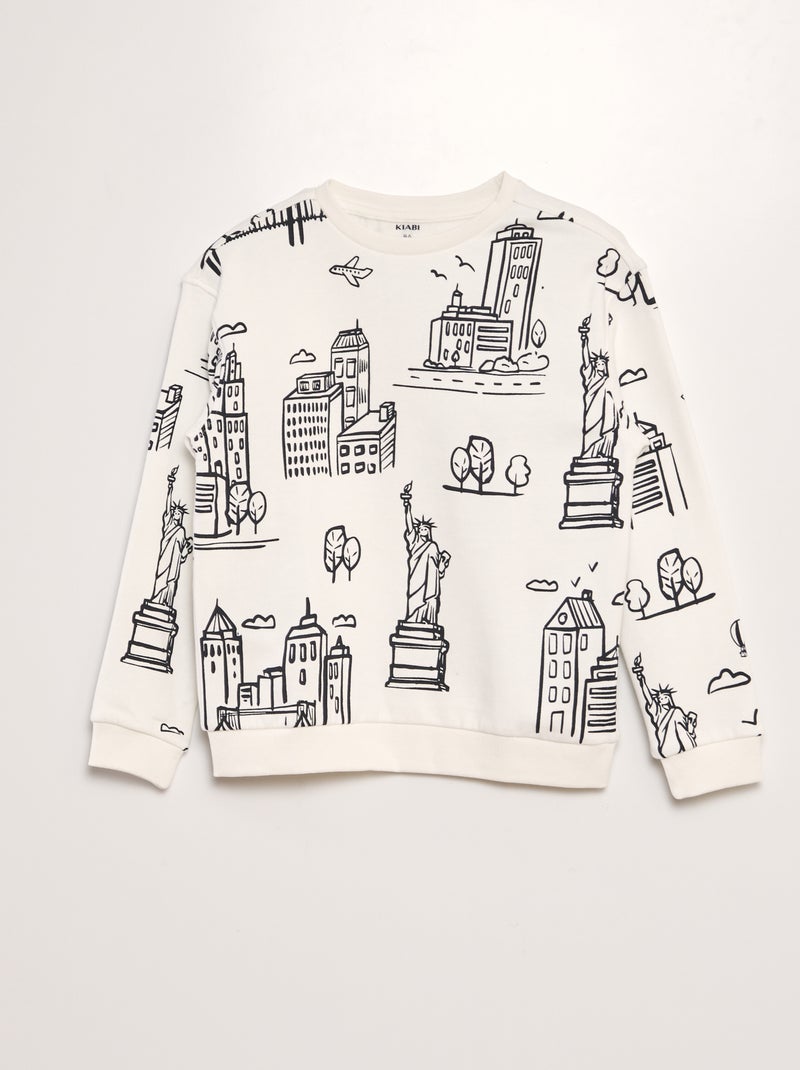 Sweatshirt larga em moletão estampada BEGE - Kiabi