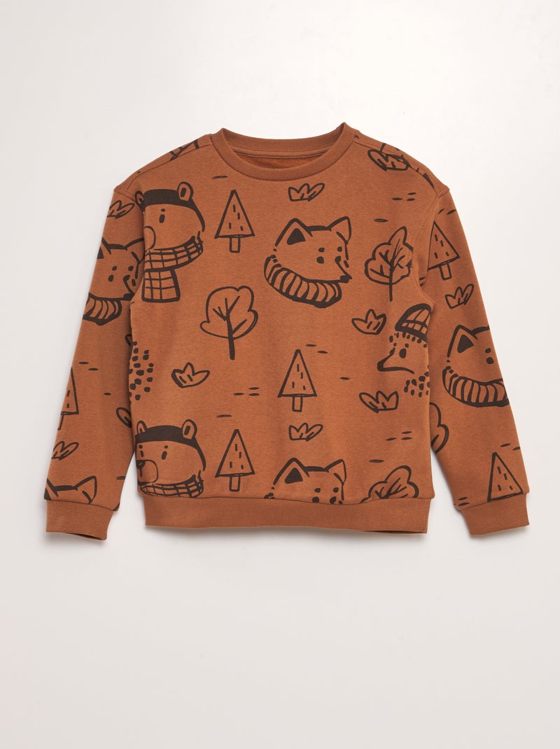 Sweatshirt larga em moletão estampada CASTANHO - Kiabi