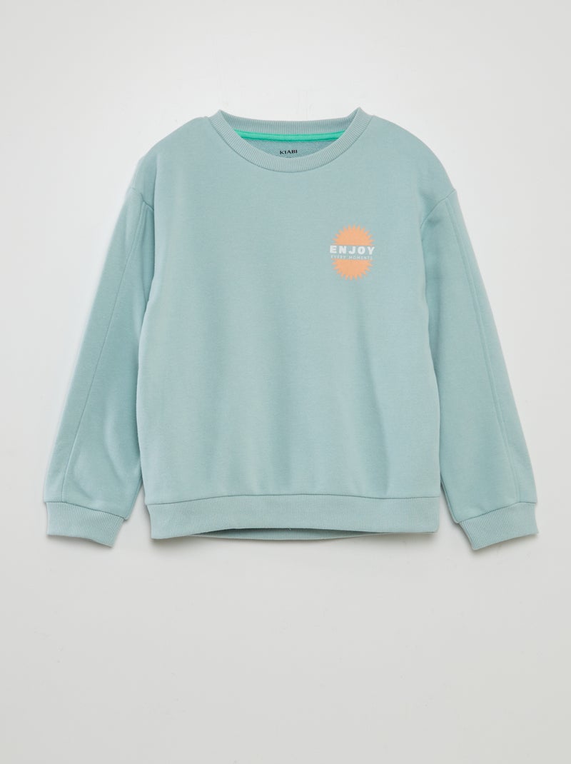 Sweatshirt larga estampada de gola redonda AZUL - Kiabi