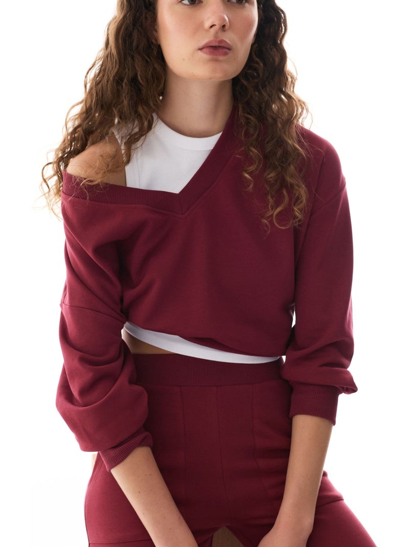 Sweatshirt largo com decote em v penti Vermelho bordô - Kiabi