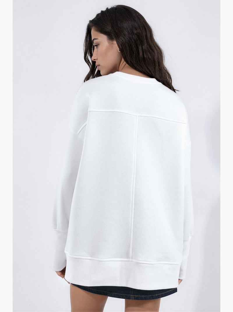 Sweatshirt largo com racha frontal e gola redonda hiccup Branco sujo - Kiabi
