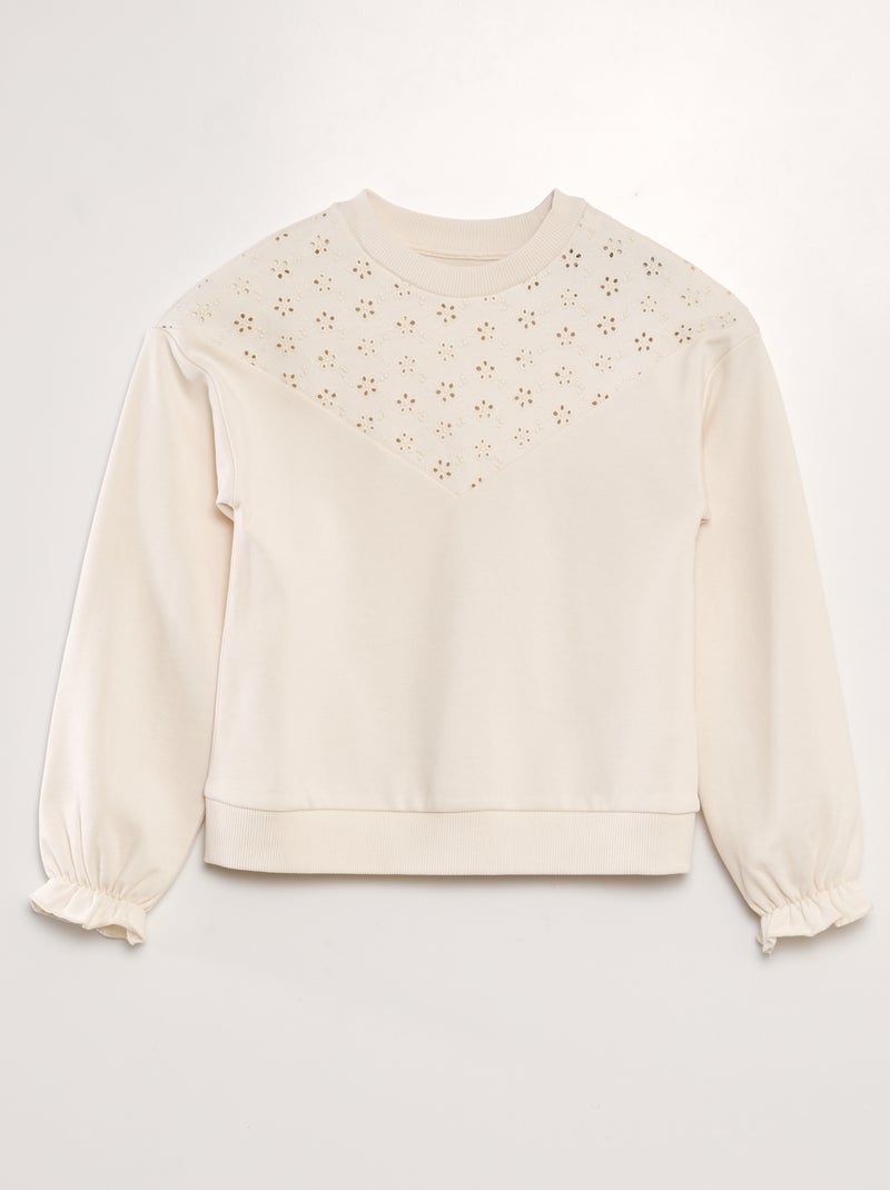 Sweatshirt leve com bordado inglês BRANCO - Kiabi