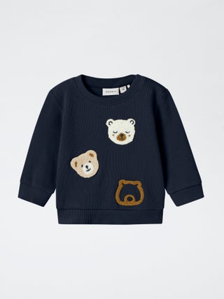 Sweatshirt leve com desenho 'urso' de malha trama