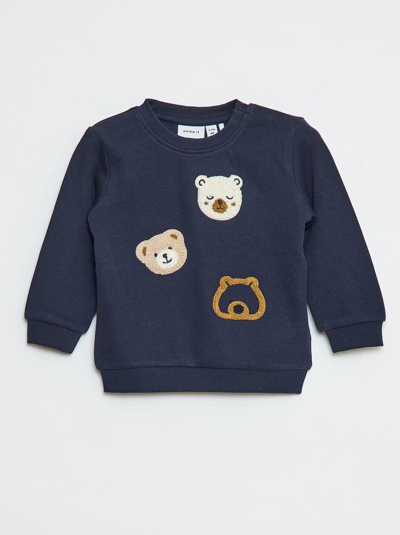 Sweatshirt leve com desenho 'urso' de malha trama Azul - Kiabi