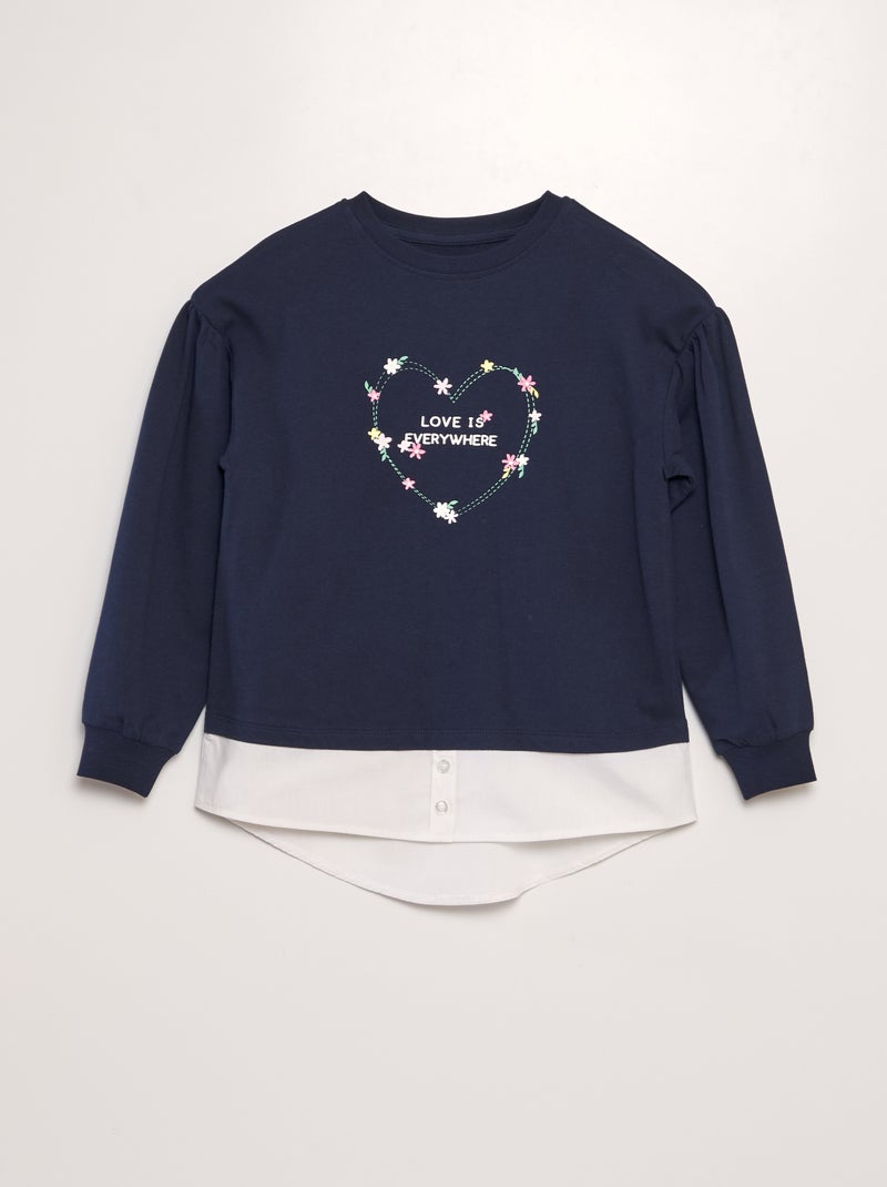 Sweatshirt leve com efeito camisa AZUL - Kiabi