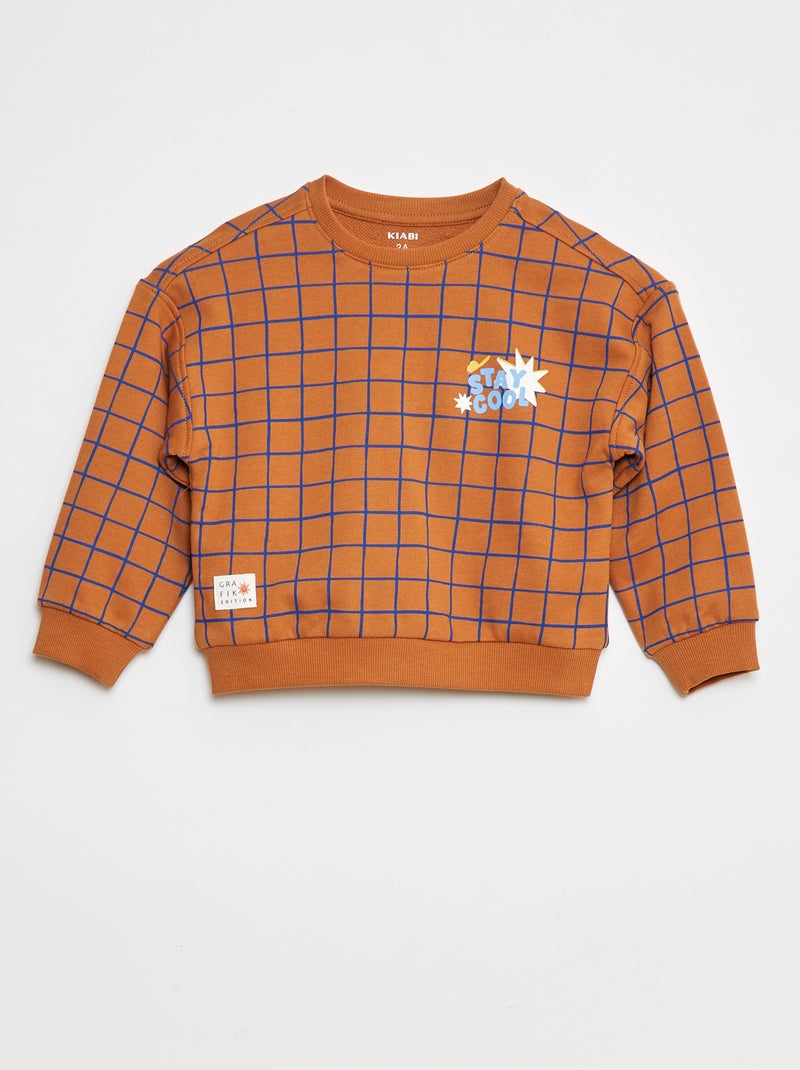 Sweatshirt leve estampada em moletão - Grafik Edition Castanho - Kiabi