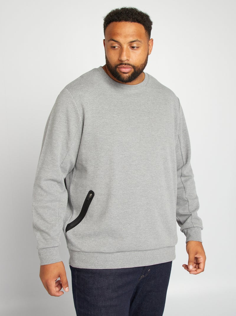 Sweatshirt lisa com bolsos com fecho CINZA - Kiabi