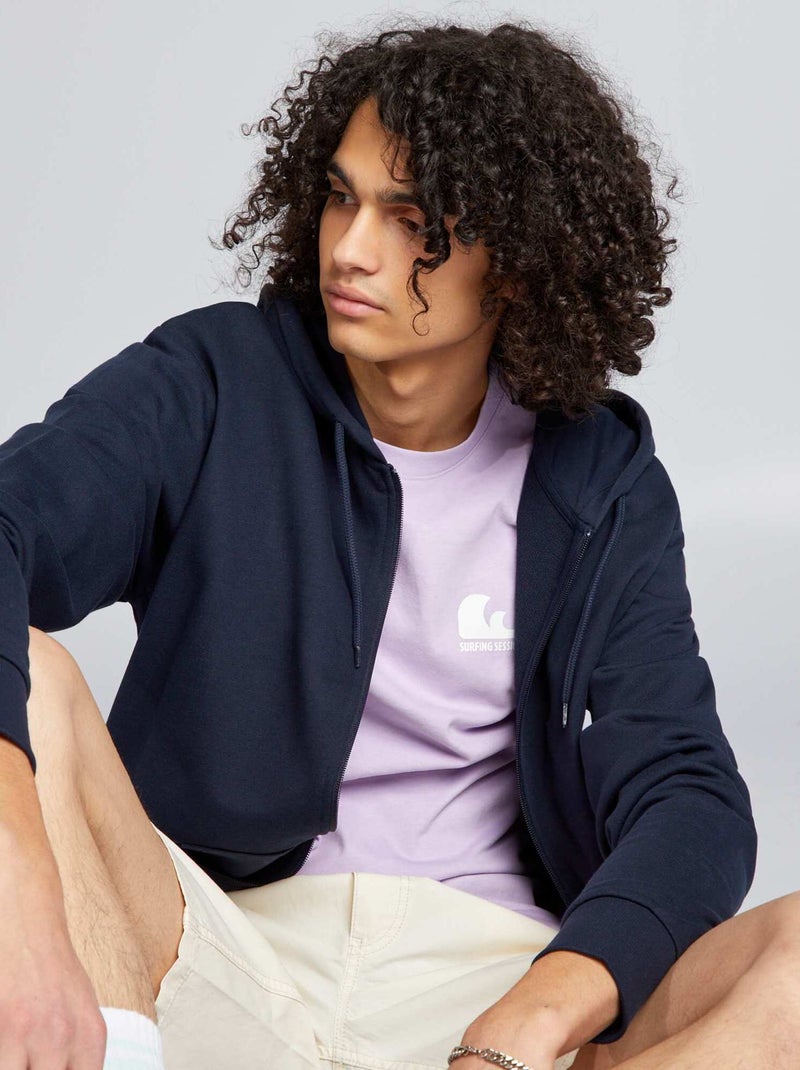 Sweatshirt lisa com fecho e capuz AZUL - Kiabi