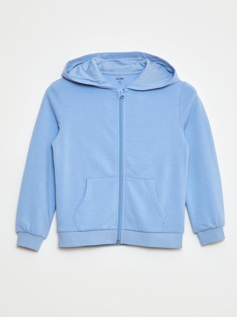 Sweatshirt lisa com fecho e capuz Azul - Kiabi