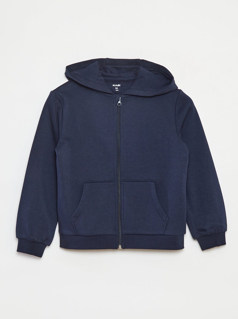 Sweatshirt lisa com fecho e capuz Azul - Kiabi