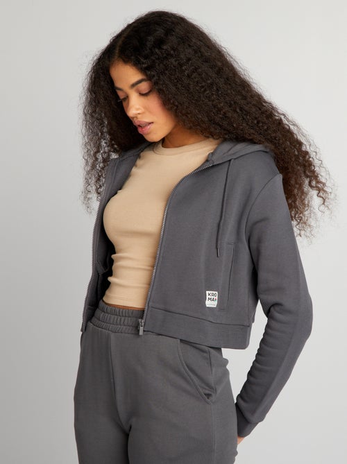 Sweatshirt lisa com fecho e capuz - Kiabi