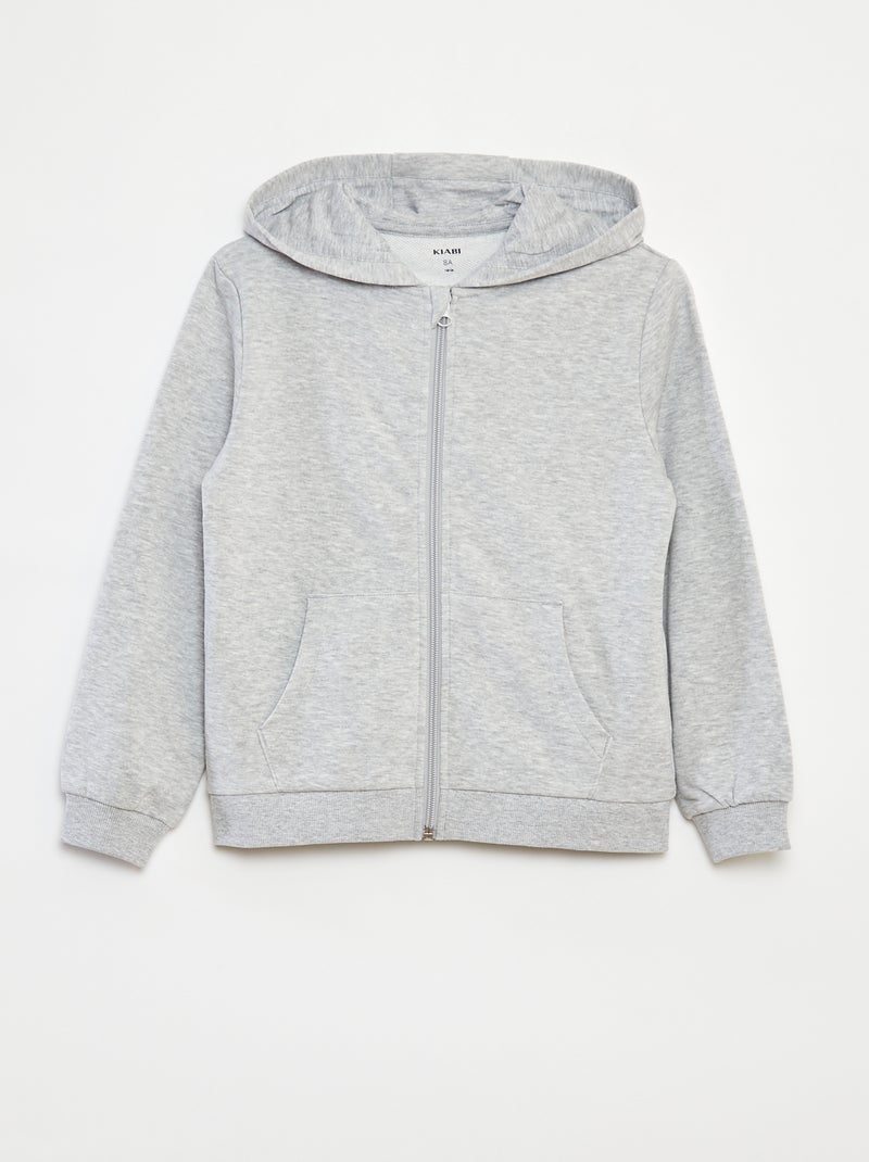 Sweatshirt lisa com fecho e capuz Cinza - Kiabi