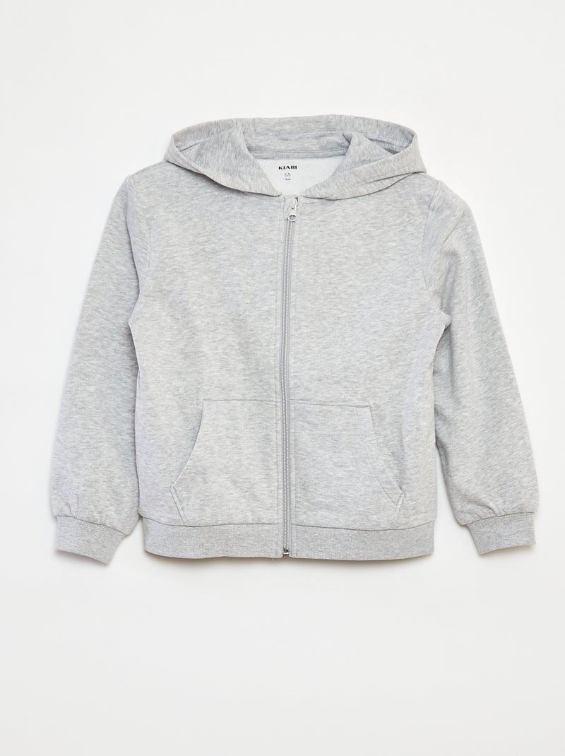 Sweatshirt lisa com fecho e capuz Cinza - Kiabi