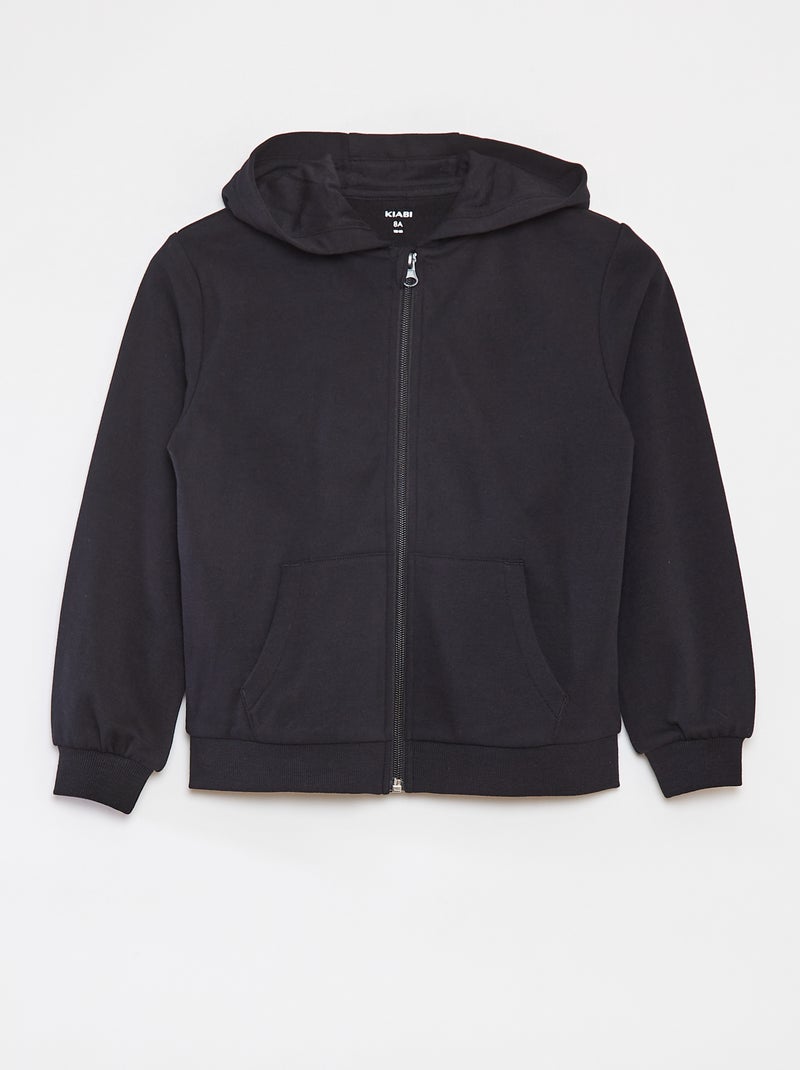 Sweatshirt lisa com fecho e capuz Preto - Kiabi