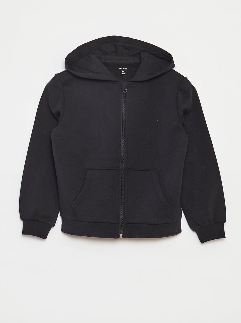 Sweatshirt lisa com fecho e capuz Preto - Kiabi